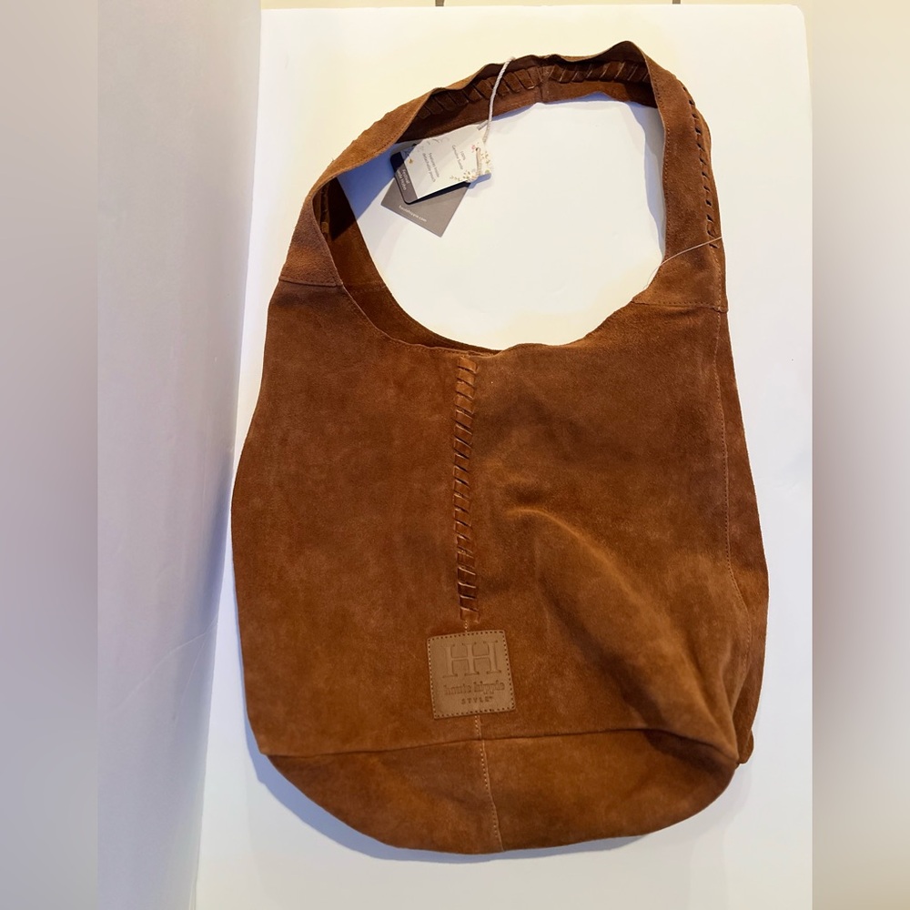 Haute Hippie Leather Festival Suede Hobo Brown Cognac Purse Accessory Bag New